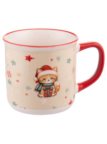Villa d´Este Kubki jumbo (4 szt.) "Merry Miao" w kolorze kremowo-czerwonym - 360 ml