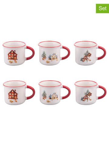 Villa d´Este 6-delige set: koffiekoppen "Winter Village" wit/rood - 90 ml