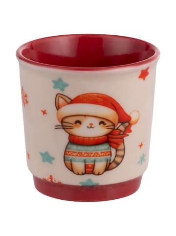 Villa d´Este 4er-Set: Kaffeebecher ''Merry Miao'' in Beige/ Rot - 100 ml