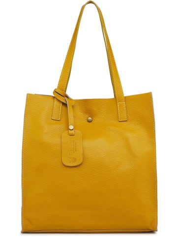 ORE10 Leren schoudertas "Ortega" mosterdgeel - (B)33 x (H)38 x (D)15 cm