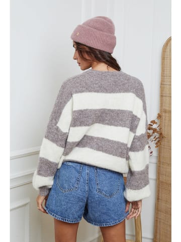 So Cachemire Pullover "Bech" in Taupe/ Weiß