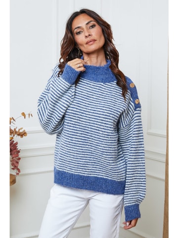 So Cachemire Trui "Calinia" blauw/wit