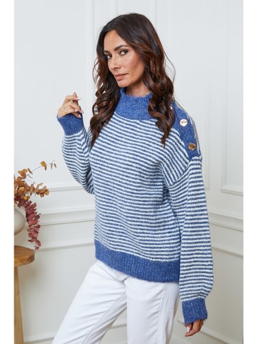 So Cachemire Trui "Calinia" blauw/wit