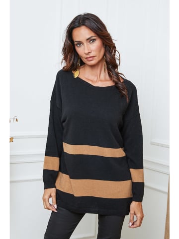 So Cachemire Trui "Ellev" zwart/lichtbruin