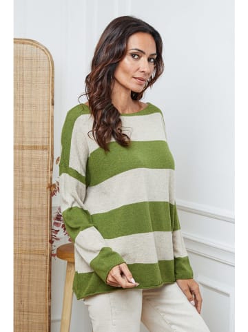So Cachemire Pullover "Epi" in Beige/ Grün