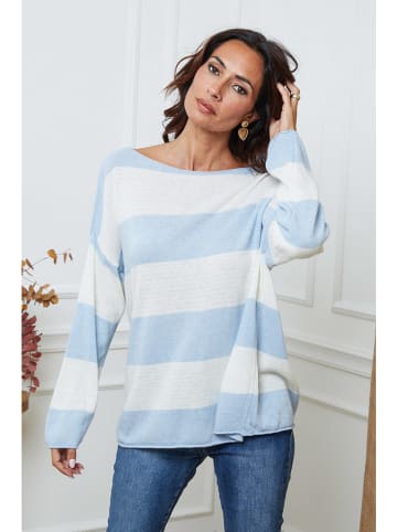 So Cachemire Pullover "Epi" in Weiß/ Hellblau