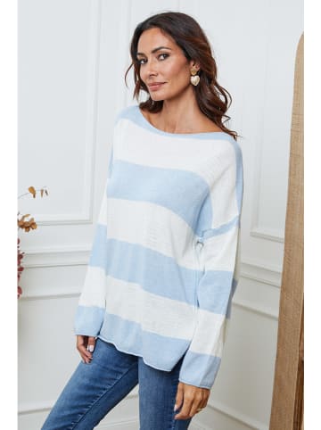 So Cachemire Pullover "Epi" in Weiß/ Hellblau