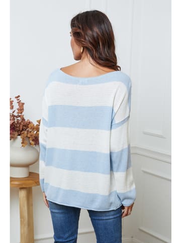 So Cachemire Pullover "Epi" in Weiß/ Hellblau