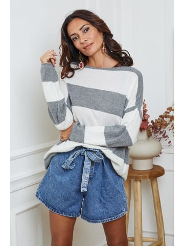 So Cachemire Pullover "Epi" in Weiß/ Grau