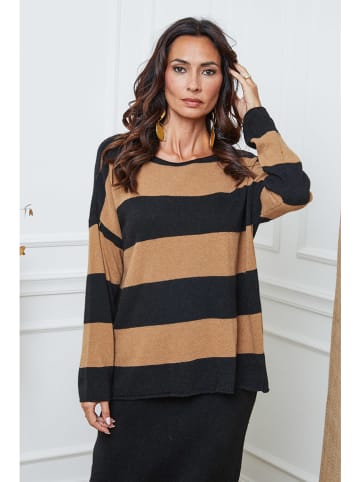 So Cachemire Pullover "Epi" in Schwarz/ Hellbraun