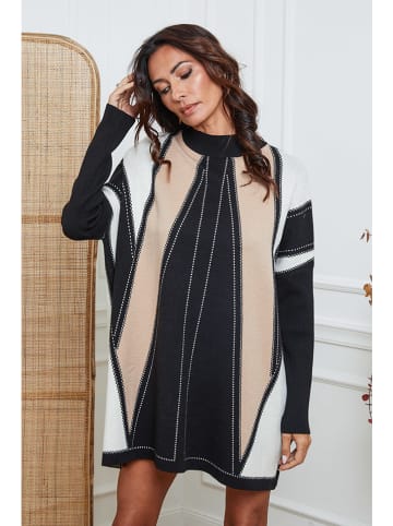 So Cachemire Gebreide jurk "Jamjam" zwart/lichtbruin