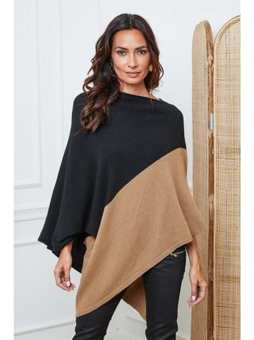 So Cachemire Poncho "Kordeva" zwart/lichtbruin