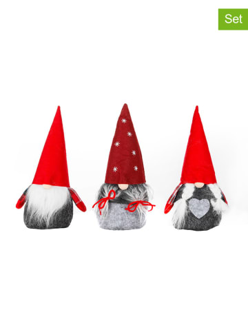 Hollybell 3-delige set: kerstkabouters rood/grijs - (H)24 cm