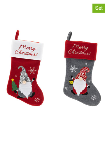 Hollybell 2-delige set: kerstsokken rood/grijs
