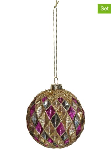 Kersten 2-delige set: kerstballen goudkleurig/paars/cyaan - Ø 8 cm