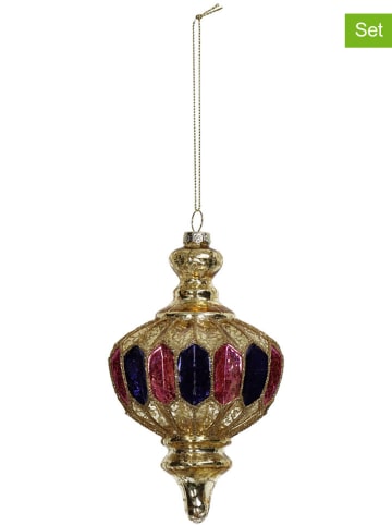 Kersten 2-delige set: kerstballen meerkleurig - (B)8 x (H)14 x (D)8 cm