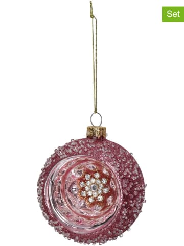 Kersten 2-delige set: kerstballen lichtroze - Ø 8 cm