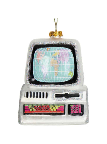 Kersten Kerstboomversiering "Retro Computer" zilverkleurig - (H)11 cm