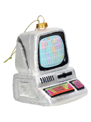 Kersten Kerstboomversiering "Retro Computer" zilverkleurig - (H)11 cm