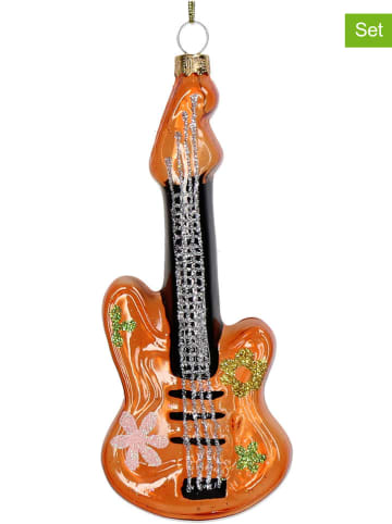 Kersten 2-delige set: kerstballen ''Retro Guitar'' oranje - (H)14,9 cm