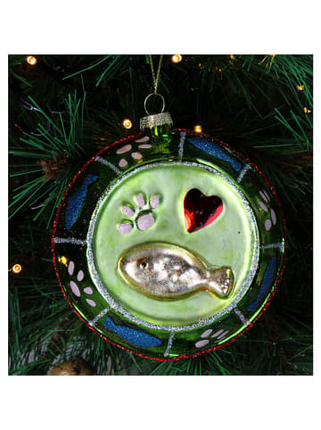 Kersten Kerstboomversiering "Cat Bowl" groen - (H)10 cm