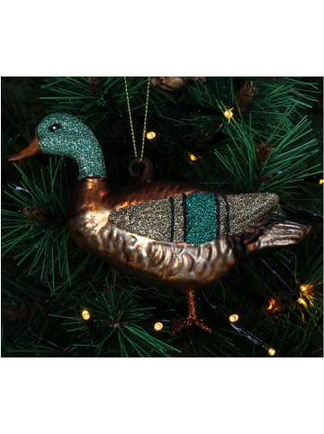 Kersten Kerstboomversiering "Duck" broen/groen - (H)14,5 cm