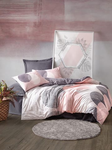 Colorful Cotton Renforcé beddengoedset "Leron" lichtroze/grijs