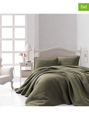 Colourful Cotton 3tlg. Tagesdecken-Set "Liv" in Khaki