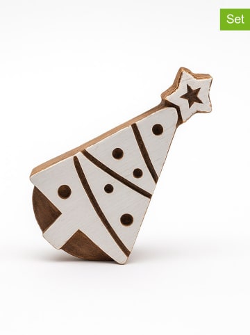 Samimi Stemple (2 szt.) "Christmas Tree" w kolorze jasnobrązowo-białym - 8 x 5 cm
