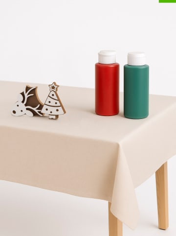 Samimi 5tlg. Tischdecke-Blockdruck-Set ''Christmas'' in Beige/ Grün/ Rot