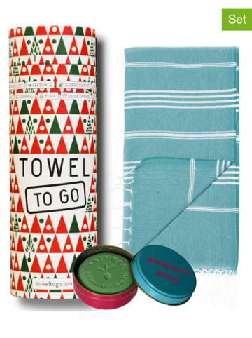 Towel to Go 2tlg. Set: "Wellness & Spa" in Blau