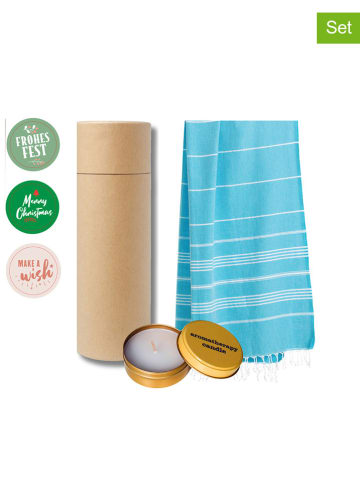Towel to Go 2tlg. Set: "Wellness & Spa" in Türkis