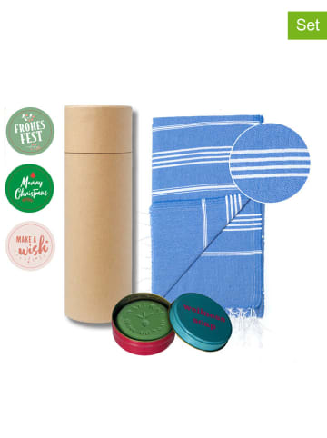 Towel to Go 2tlg. Set: "Wellness & Spa" in Blau