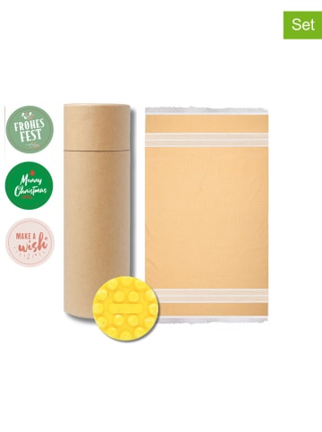 Towel to Go 2-delige set: "Wellness & Spa" abrikooskleurig