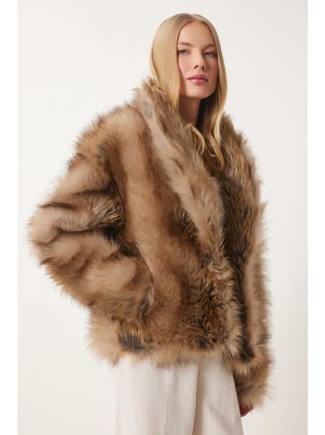 Happiness Istanbul Kunstfell-Jacke in Hellbraun