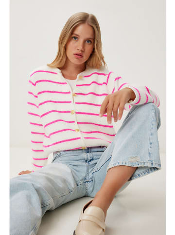 Happiness Istanbul Cardigan in Pink/ Weiß
