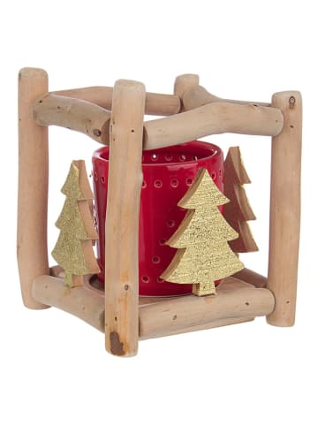 Bizzotto Windlicht "Asya" in Hellbraun/ Rot - (B)12 x (H)14,5 x (T)12 cm