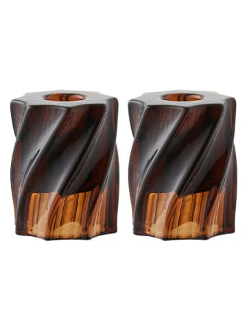 House Nordic 2er-Set: Kerzenhalter in Braun - (H)7,5 x  Ø 6 cm