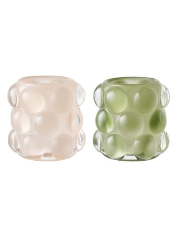 House Nordic 2-delige set: kaarshouders groen/beige - (H)8 x  Ø 8,5 cm