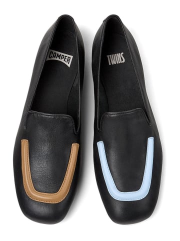 Camper Leder-Mokassins in Schwarz/ Hellbraun/ Hellblau