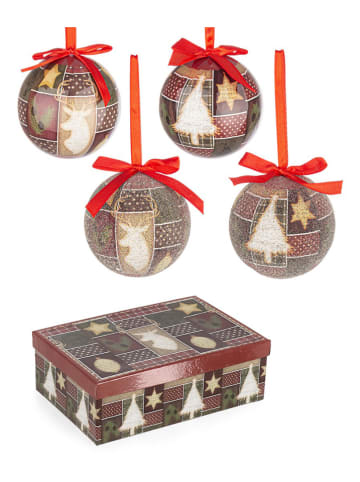 Bizzotto Kerstballen "Dory" bruin/rood - Ø 7,5 cm - 6 stuks