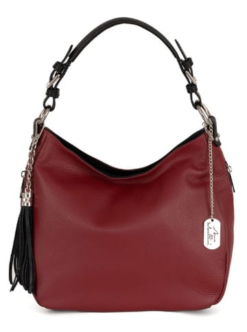 Anna Morellini Leder-Schultertasche "Fiorella" in Bordeaux/ Schwarz - (B)30 x (H)27 x (T)9 cm