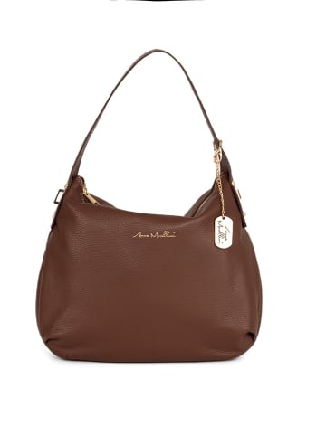 Anna Morellini Leder-Schultertasche "Armina" in Braun - (B)35 x (H)31 x (T)7 cm