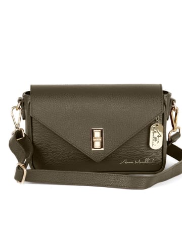 Anna Morellini Leren schoudertas "Terina" kaki - (B)24 x (H)16 x (D)6,5 cm