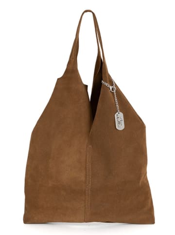 Anna Morellini Leder-Schultertasche "Rossana" in Hellbraun - (B)34 x (H)30 x (T)5 cm