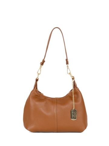 Anna Morellini Leder-Schultertasche "Savina" in Hellbraun