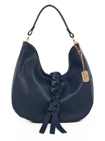 Anna Morellini Leder-Schultertasche "Gisella" in Dunkelblau - (B)36 x (H)23 x (T)12 cm