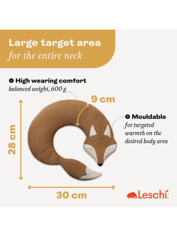 Leschi Bio-Körnerkissen "Fuchs Noah" in Hellbraun - (L)50 x (B)4 x (H)10 cm