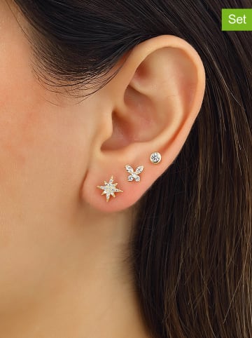 Miu Silver Pozłacane kolczyki-wkrętki (3 szt.) z cyrkoniami