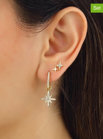 Miu Silver 2-delige set: vergulde oorringen met edelstenen